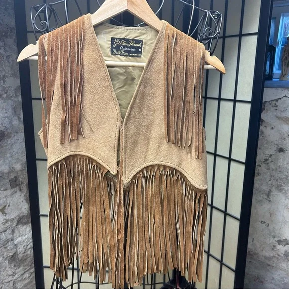 Vintage 1970s Golden Threads Outerwear Brill Bros Millwaukee  Fringed Suede Vest - Picture 5 of 8